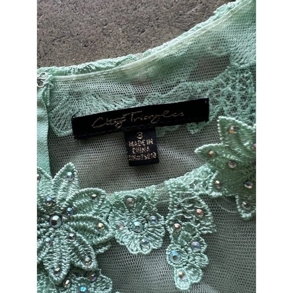 Vintage City Triangles Long Green Mint Dress Prom White Stones Women’s Sz 3 - Picture 4 of 16